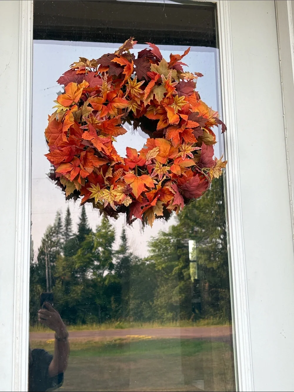 Autumn Maple Leaf Holiday Wreath - Orange Fall Door Decor